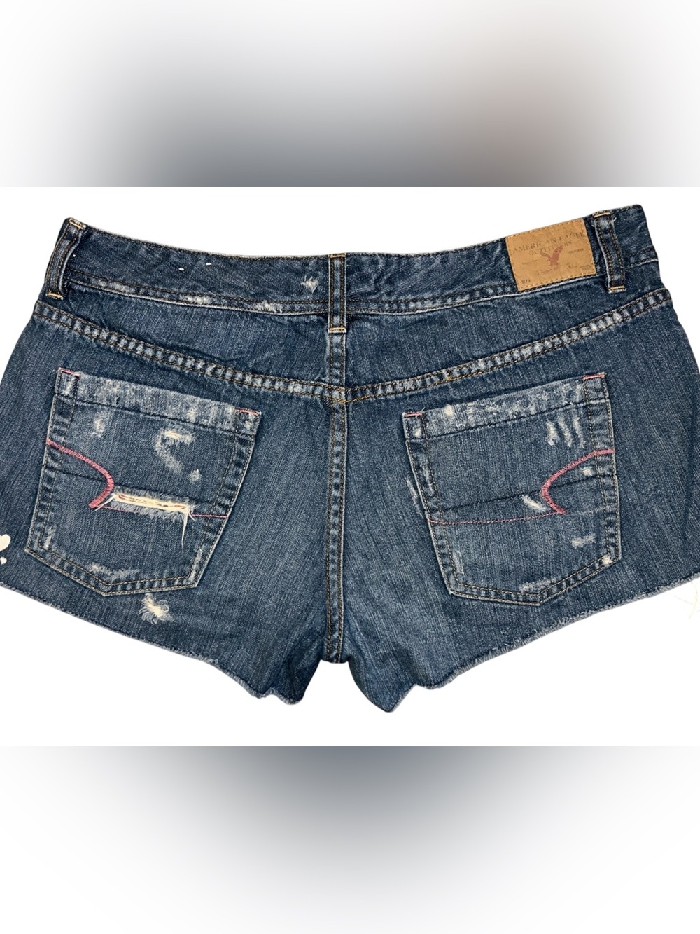 Y2K American Eagle Micro Shorts Distressed Embroidered Raw Hem Women’s Size 12 - Picture 4 of 6